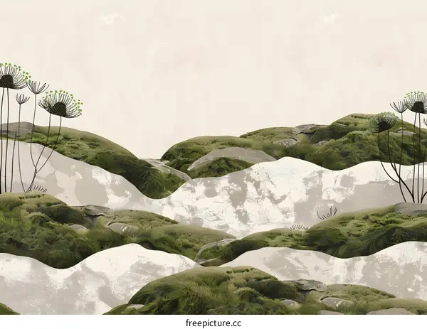 Abstract Mountain Landscape Illustration With Green Foliage