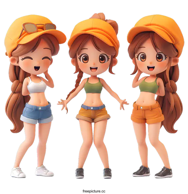[Transparent Background PNG]Three cute girls in summer clothes