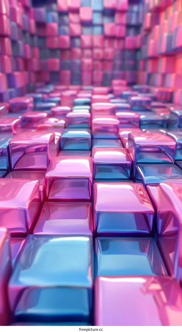 Abstract Background of Shiny Pink and Blue Cubes