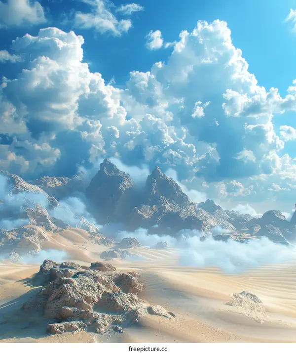 Beautiful Landscape With Cloudy Sky Mountains And Desert