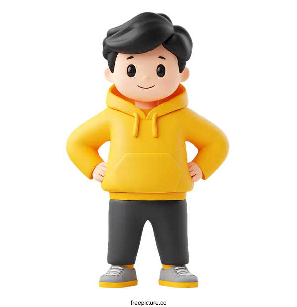 [Transparent Background PNG]Cartoon Boy in a Yellow Hoodie