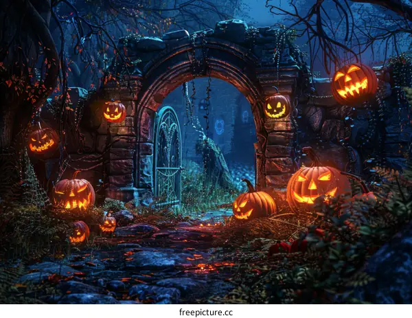 Atmospheric Halloween Pumpkin in Moonlight Night