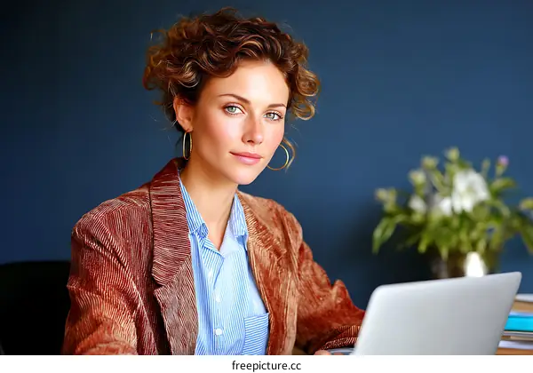 Confident Woman Working on Laptop