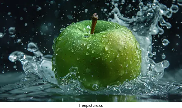 Green Apple Splashing into Water