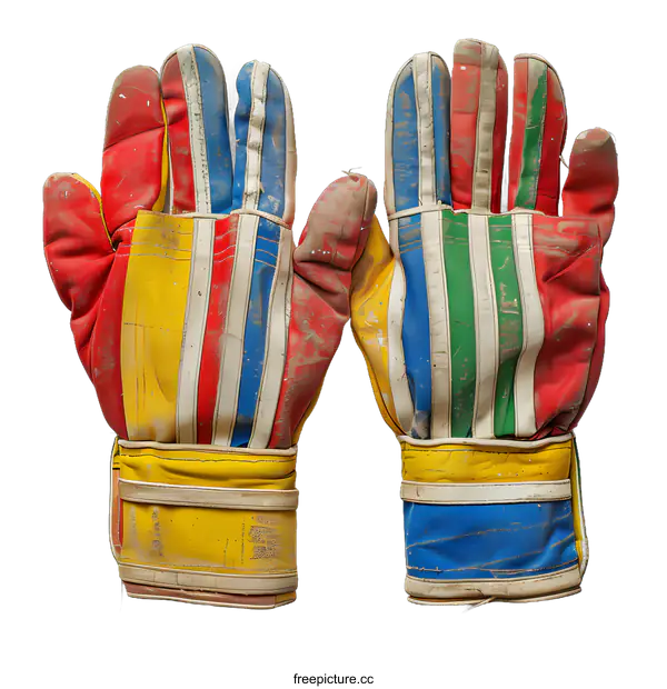 [Transparent Background PNG]Vintage Colorful Striped Gloves Worn and Dirty