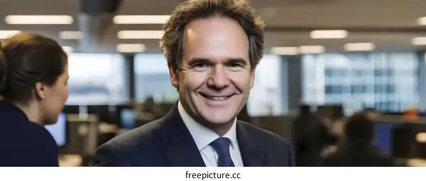 Smiling Businessman in Modern Office