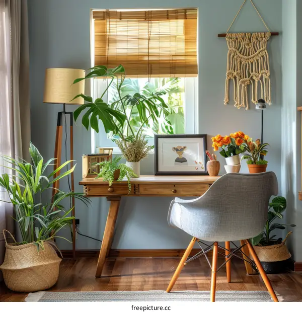 Home Office with Natural Light and Plants