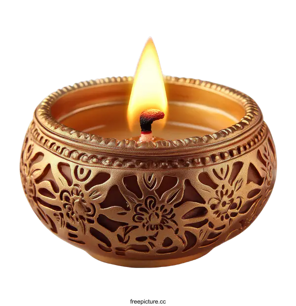 [Transparent Background PNG]Golden Decorative Candle with Intricate Design
