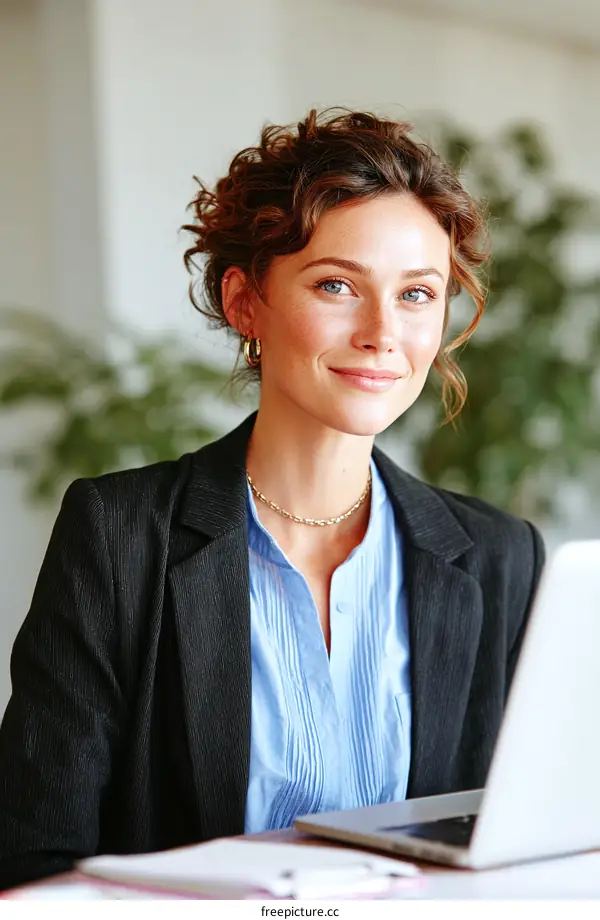 Business Woman Working on Laptop in Modern Office
