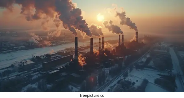 An aerial view of a bustling industrial area