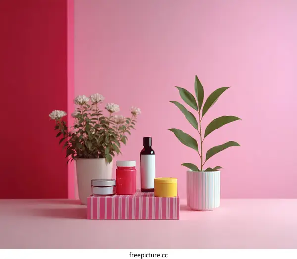 Pink Aesthetic Skincare Product Display