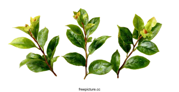 [Transparent Background PNG]Fresh Green Plant Branches with Leaves and Buds