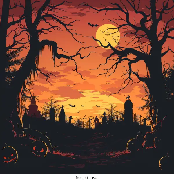 Spooky Graveyard at Night