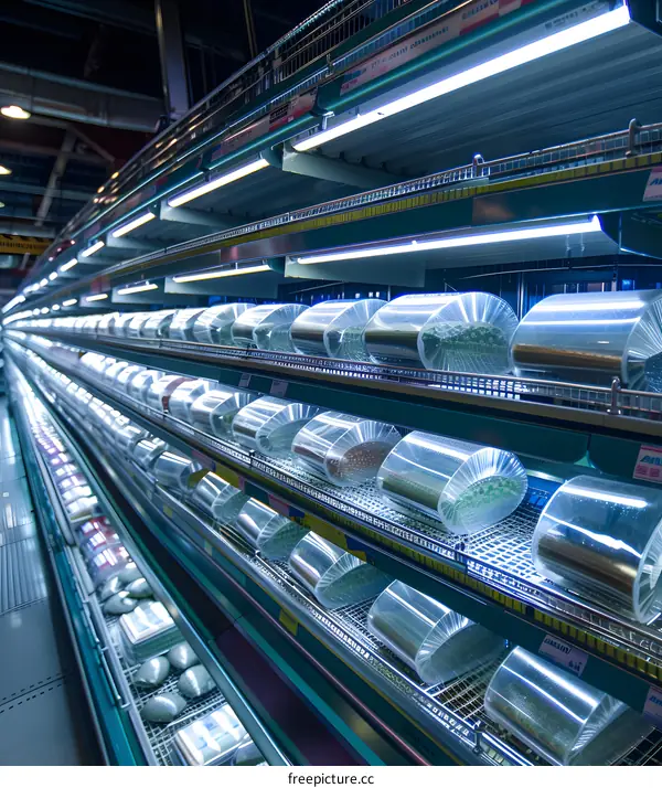 Grocery Store Shelves With Packages of Food