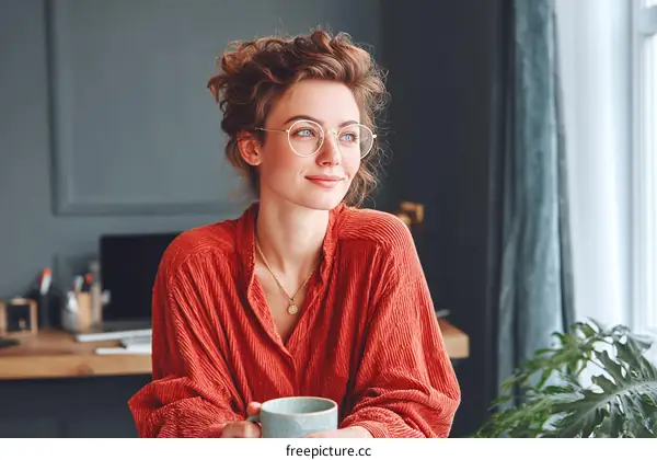 Woman with eyeglasses enjoying a moment