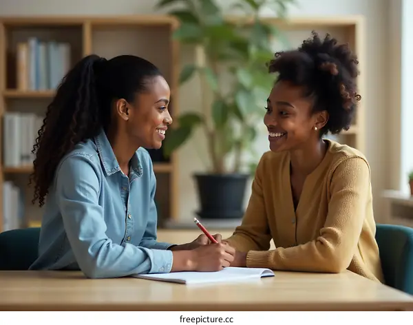 Two African American women studying together