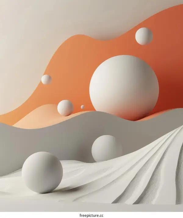 3D rendering of a sandy landscape with white spheres