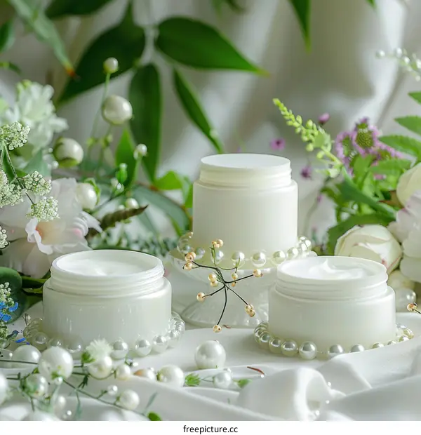 Luxury Skincare Cream with White Flowers