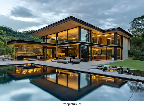 Modern House with Infinity Pool and Glass Walls