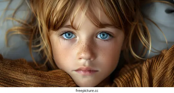 Portrait of a young girl with red hair and freckles