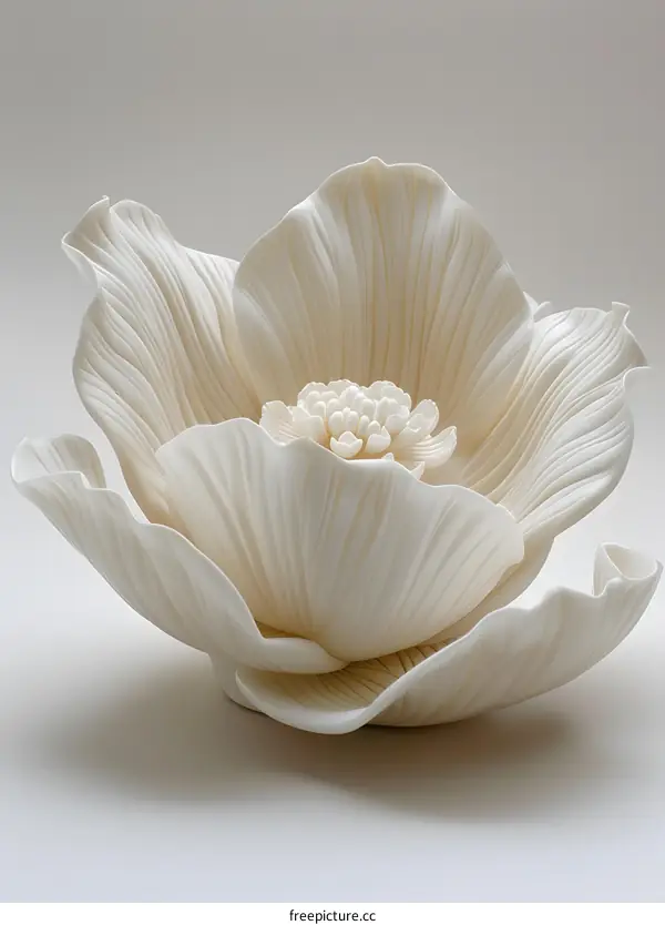A ceramic flower sculpture with intricate petals and a realistic appearance