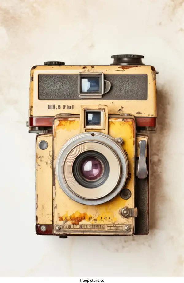 Vintage yellow and red plastic camera