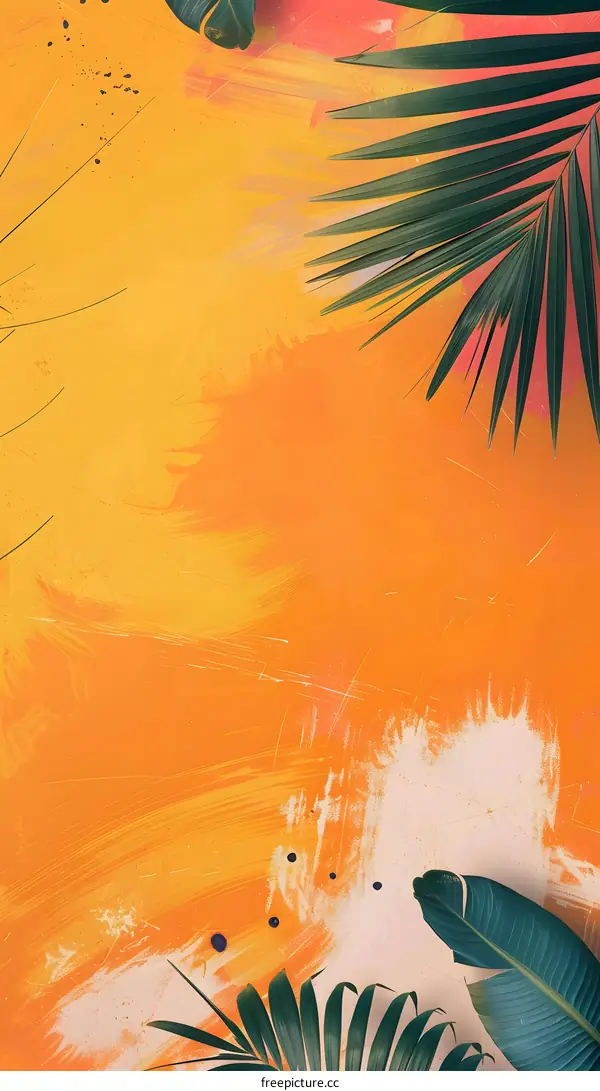 Orange and Green Tropical Leaves Background