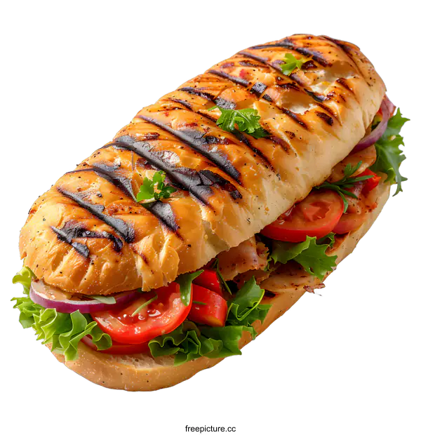 [Transparent Background PNG]Grilled Chicken Sandwich with Tomatoes, Lettuce, and Onions