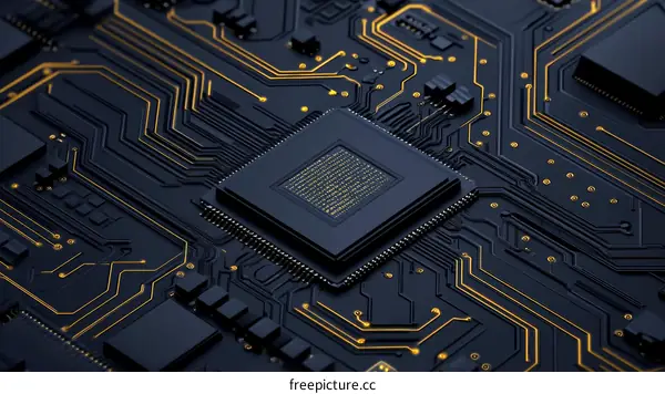 Close-up view of a circuit board with a processor