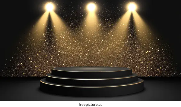 Black Podium with Golden Glitter Spotlight