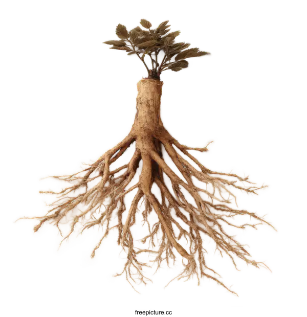 [Transparent Background PNG]Root System of a Plant with Stem and Leaves