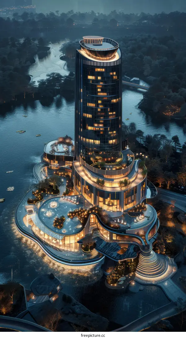 A Futuristic Skyscraper in a Sci-Fi Urban Setting