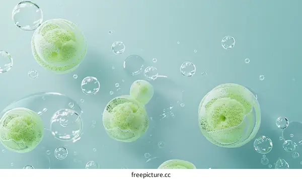 Floating Green Spheres with Small Bubbles