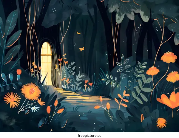 A Window in the Woods with Flowers and Sunlight