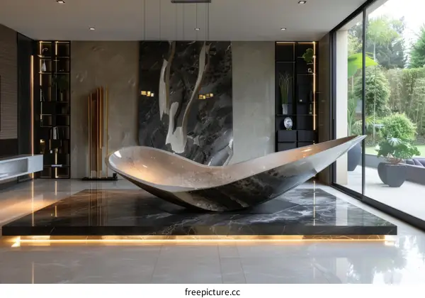 Freestanding bathtub made of marble with a modern design