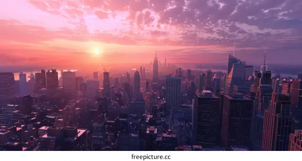 New York City Skyline at Sunset: A Dramatic Urban Landscape