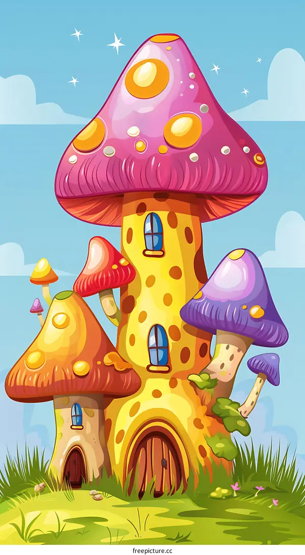 Colorful Mushroom House in a Fantasy World