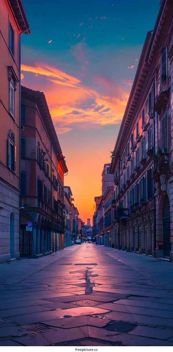 Empty Street in Italian City at Sunset
