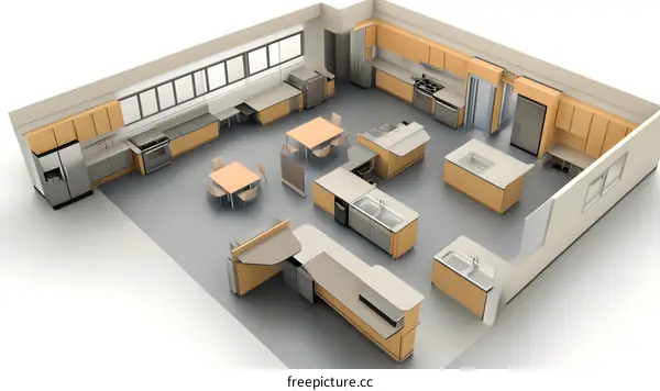 Kitchen Design Layout Plan with Tables and Chairs