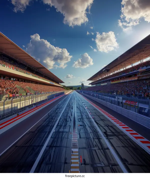 Long Empty Blue Sky Clouds Formula One Race Track