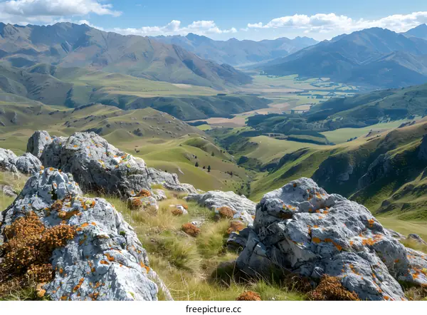 mountain landscape with rocks in the foreground