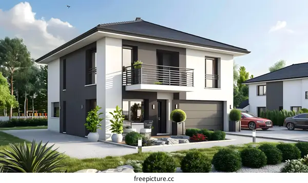 Modern House with Balcony and Garage