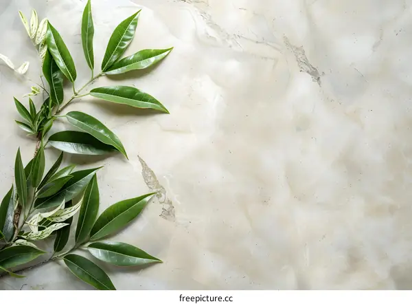 Green Leaves on a Beige Background