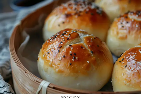 Taiwanese steamed buns with sesame seeds