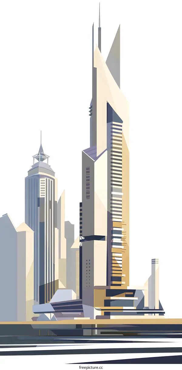 Modern City Skyline Illustration with Tall Buildings