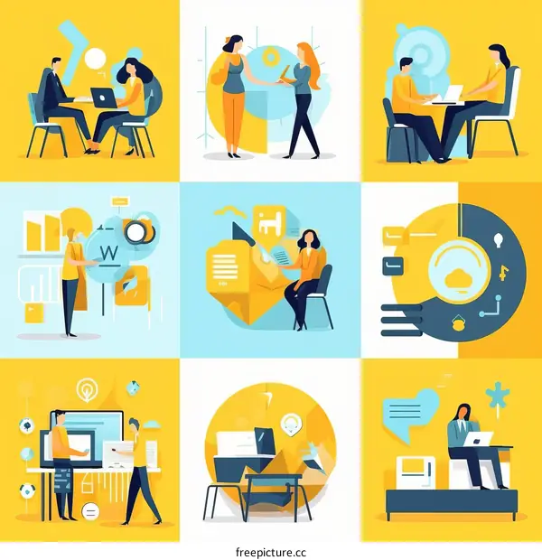 Diverse Professionals Collaborating in Various Business Settings