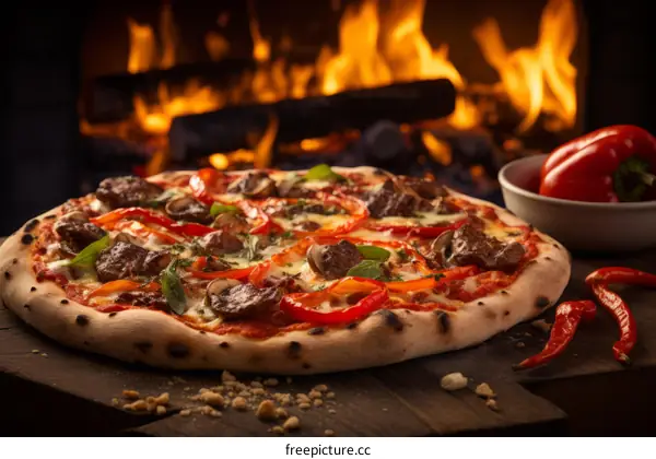 Wood-Fired Pizza with Bell Peppers and Mushrooms