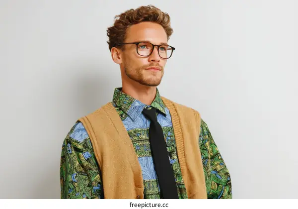 Stylish Man Wearing Patterned Shirt and Vest