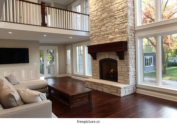 Modern Open Concept Living Room with Fireplace