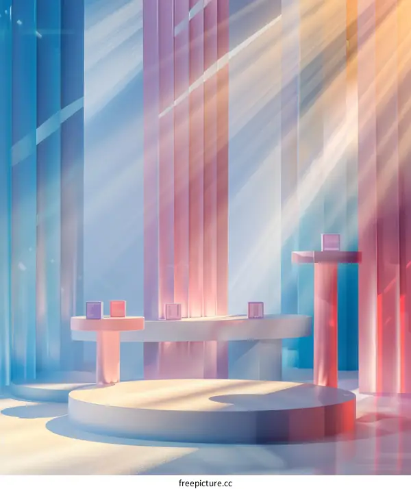 pastel color 3d rendering background with podium and geometric shapes